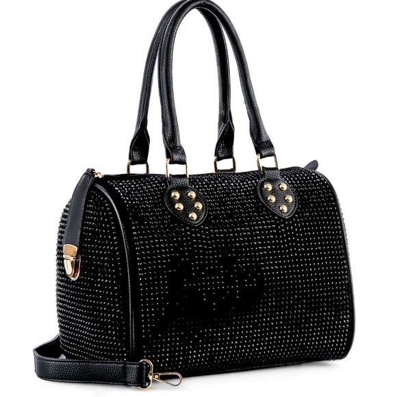 Black Rhinestone Bling Shoulder Satchel Handbag Purse - Picture 5 of 8